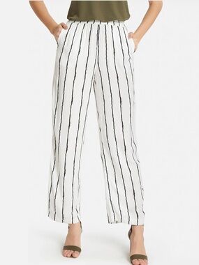 Alfani Black & White Striped Linen Blend Ankle Pants | Size Small Petite